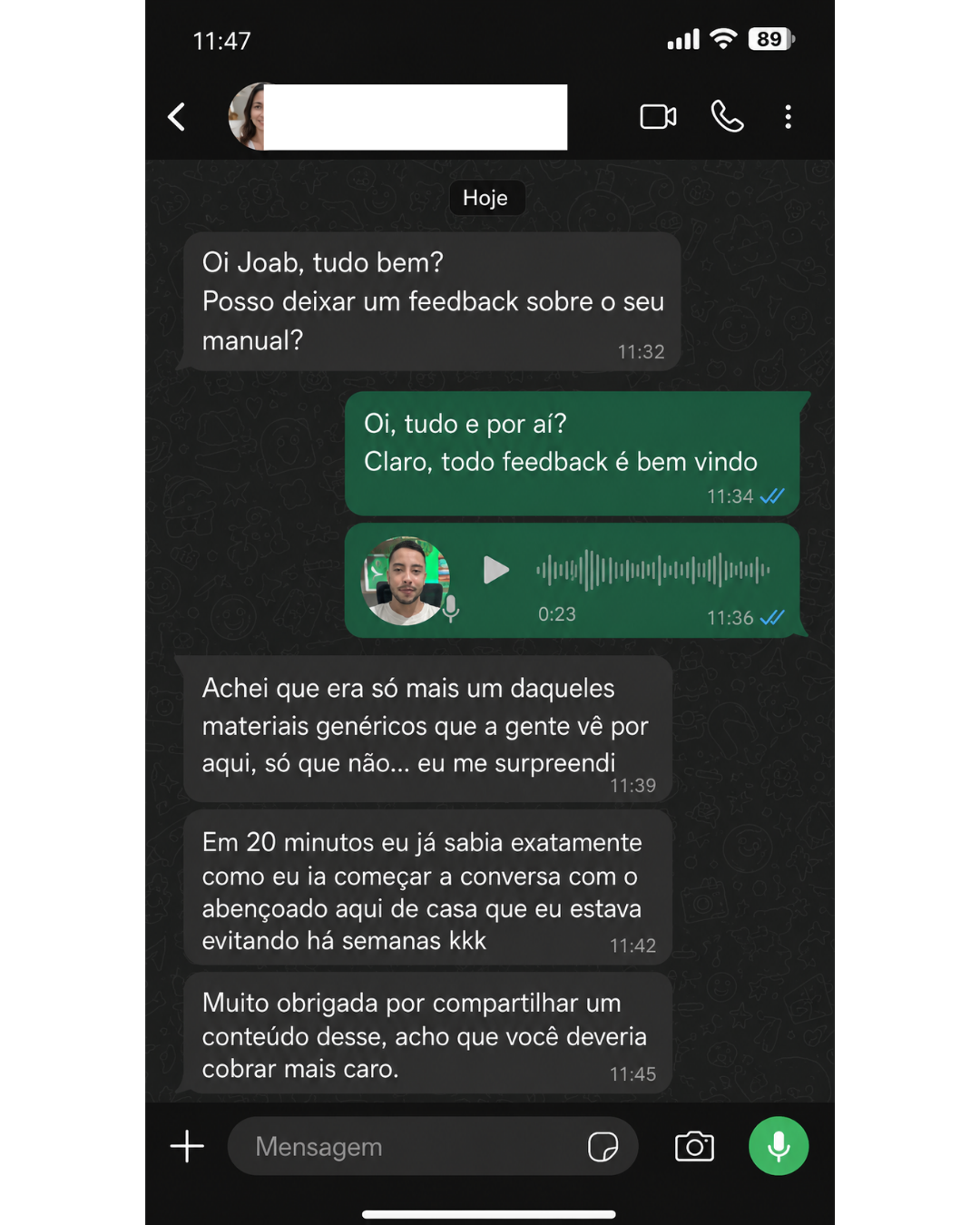 Depoimento real via DM