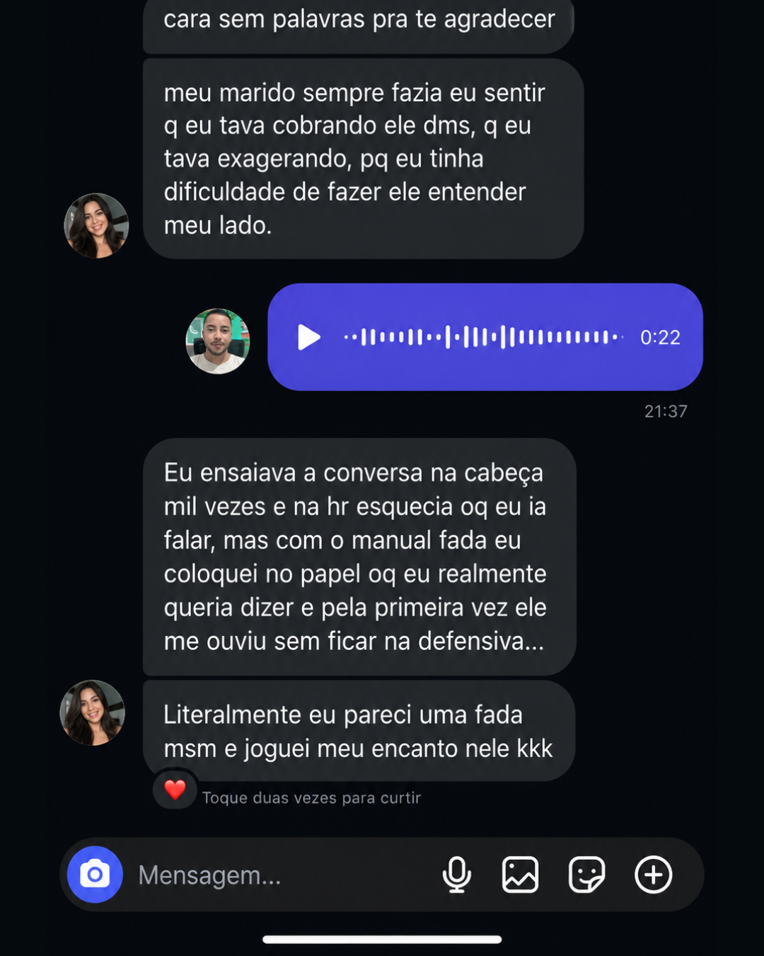 Depoimento real via WhatsApp